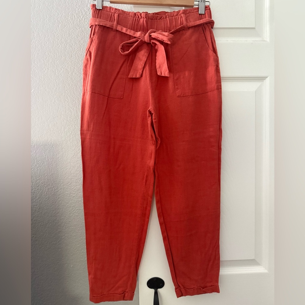 Women's Terracotta Linen Tie-Waist Pants